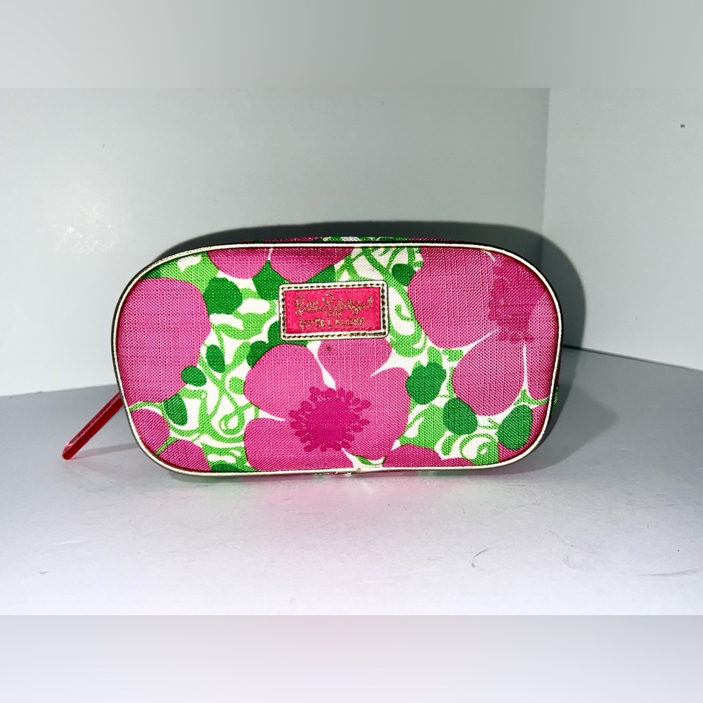 Lilly Pulitzer For Estee Lauder Pink and Green Floral Cosmetic Bag